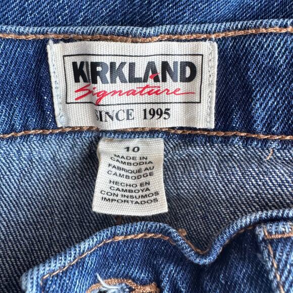 Kirkland Signature High Rise Straight Leg Jeans 10 Dark Wash Mom Jeans Whiskered - Picture 5 of 6